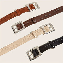 Stone Pattern PU Belt Square Pin Buckle Wide Belt for Women