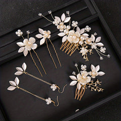 Bridal Flower Hair Comb Earrings Set Headwear Hair Comb