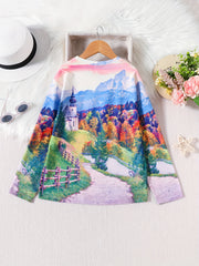 3D Landscape Print Kid's Pullover Top for Spring Fall Winter