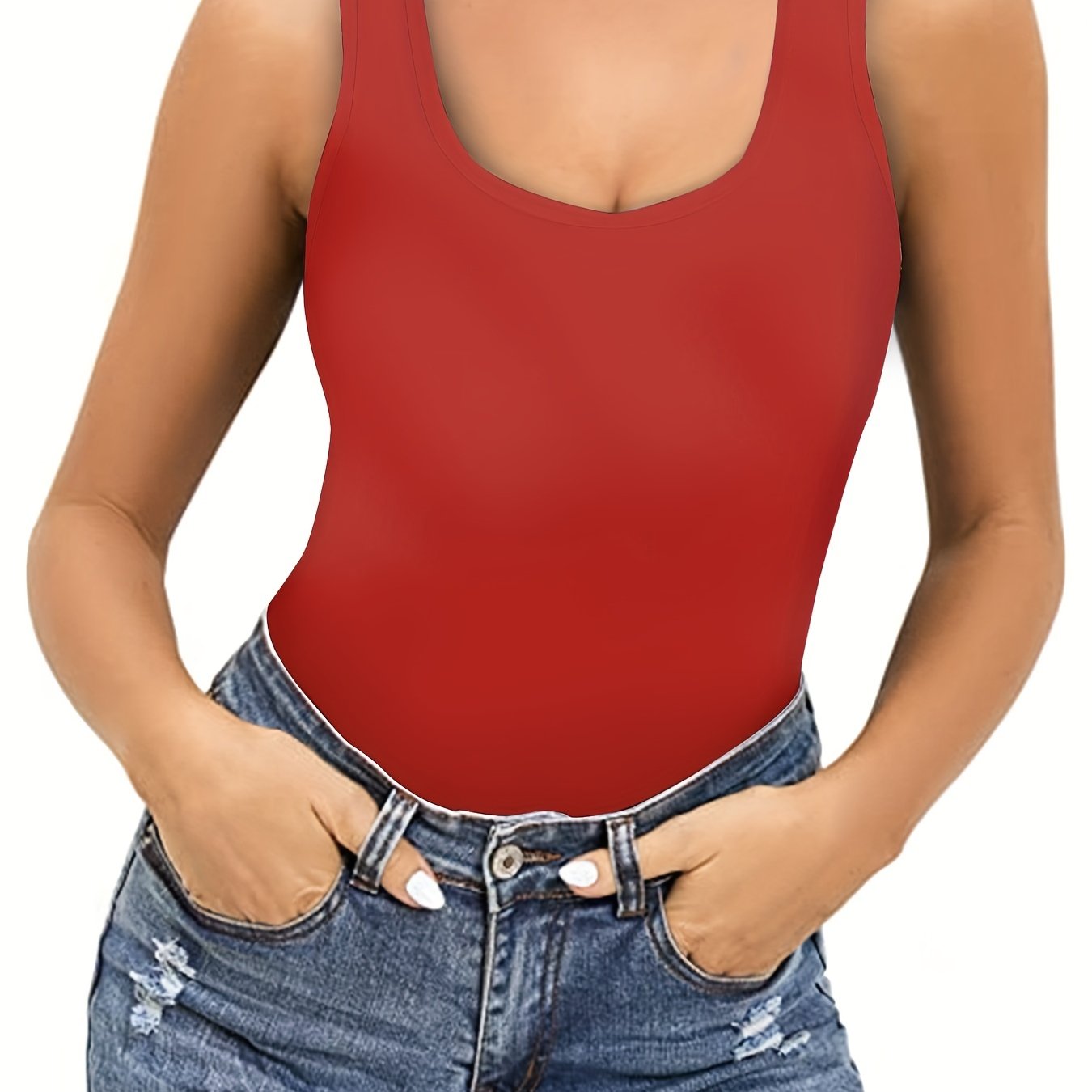 Solid Crew Neck Tank Top Casual Sleeveless Tank Top For Summer Women's Clothing