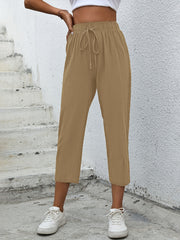 High Waist Drawstring Cropped Pants Women's Clothing