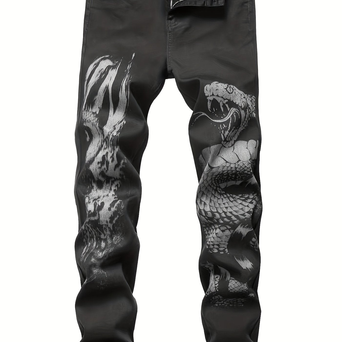 Men's Monster Print Straight Fit Jeans - Casual Denim Pants