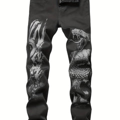 Men's Monster Print Straight Fit Jeans - Casual Denim Pants