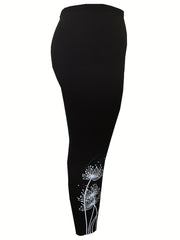 Sports Leggings Women's Plus Dandelion Print High Rise Medium Stretch