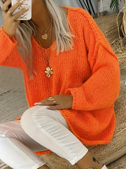 Casual Sweater Women's Solid Knitted Long Sleeve V Neck Pullover