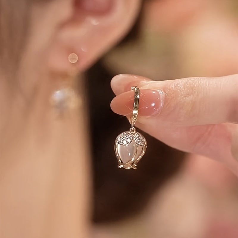Crystal Tulip Earrings Vintage Party Jewelry Gift For Women