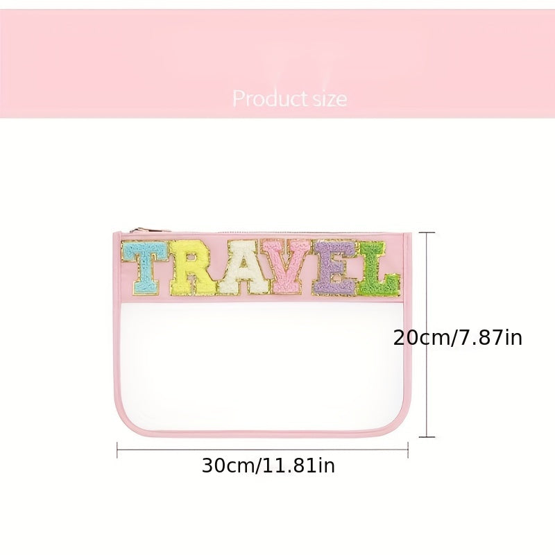 Glitter Monogram Clear Makeup Cosmetic Bag Zipper Toiletry Pouch