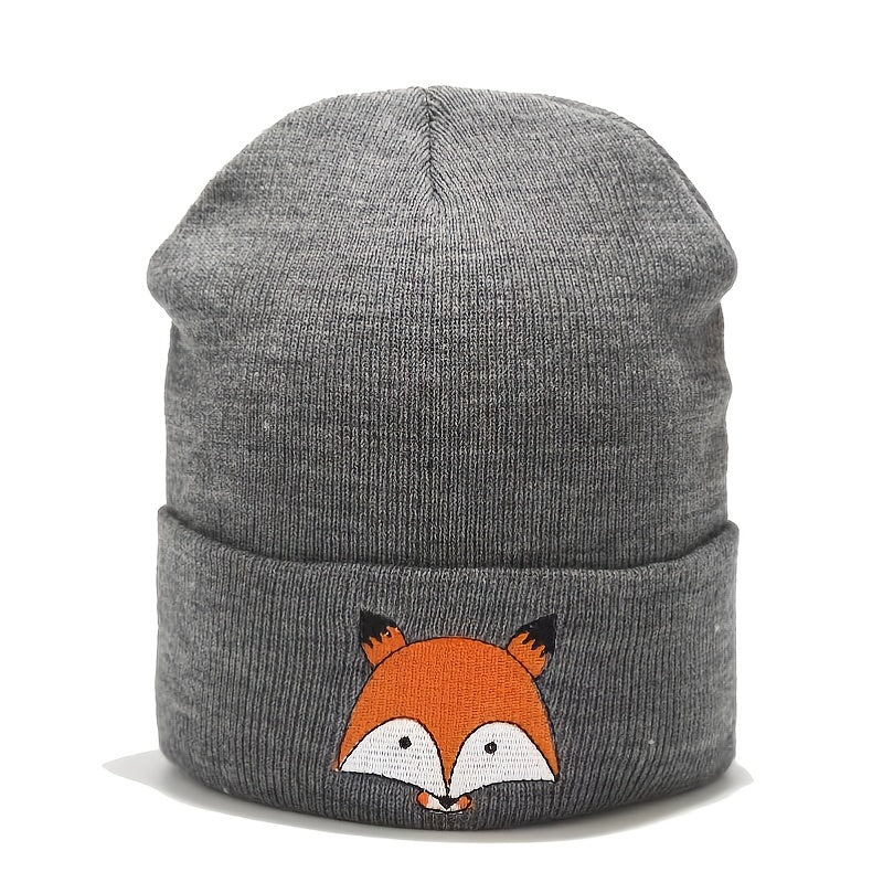 Kids Embroidered Fox Knitted Hat
