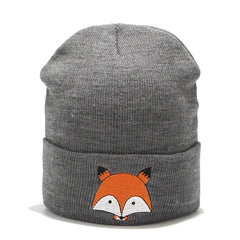 Kids Embroidered Fox Knitted Hat