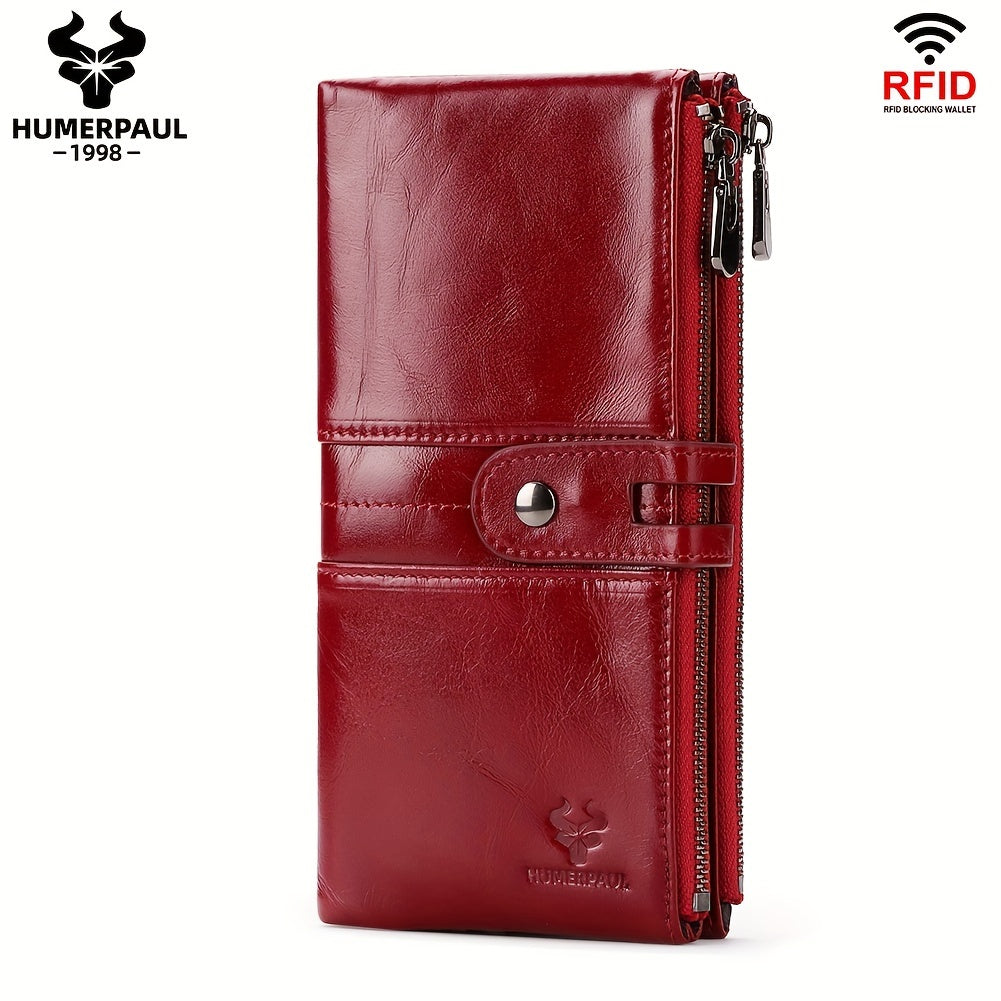 Women's Top Grain Leather Bi fold Wallet with Snap Closure