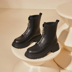 DAPHNE PU Leather Zipper Combat Boots Thick Soled Platform