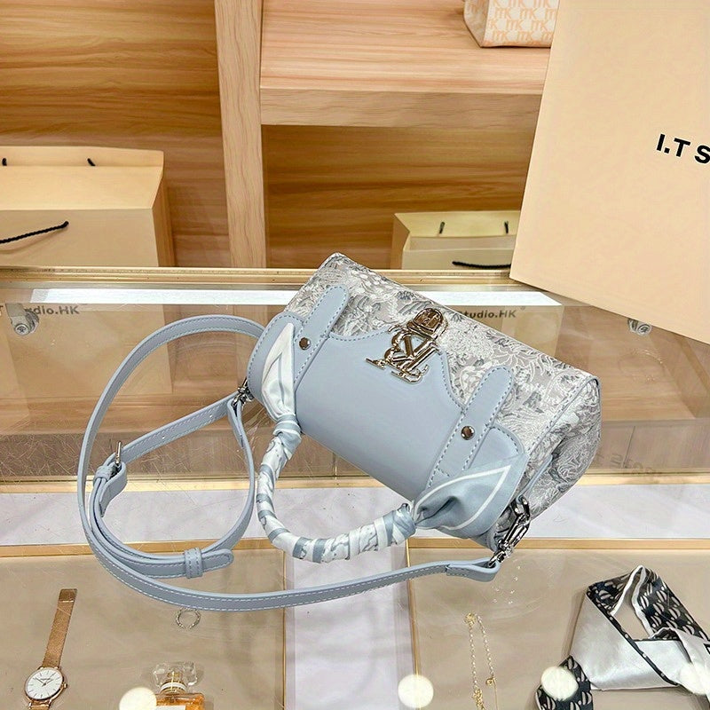Sky Moire Pattern Handbag with Detachable Strap & Buckle Closure