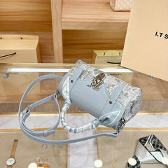 Sky Moire Pattern Handbag with Detachable Strap & Buckle Closure