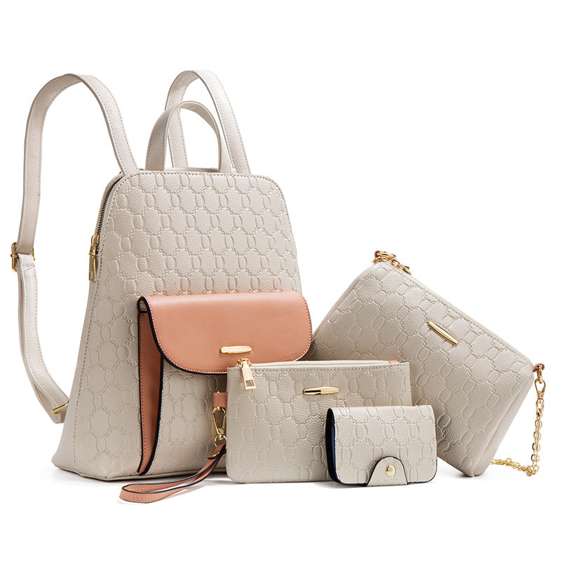 Embossed Detail Backpack Set Women's Bag Collection