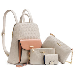 Embossed Detail Backpack Set Women's Bag Collection