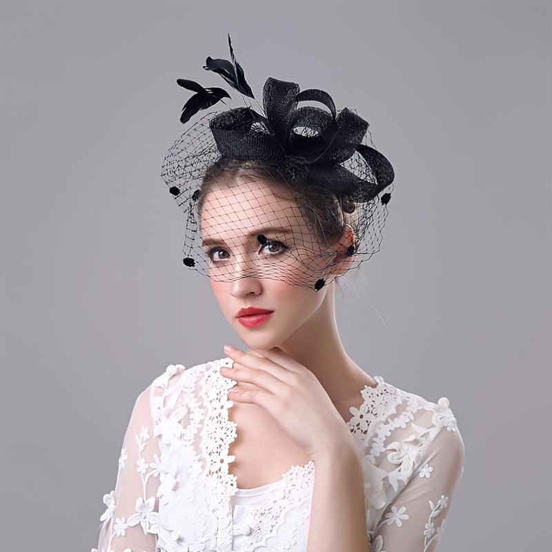 Women Vintage Hats 20s Fascinator Hat Feather Mesh Veil Fascinator Hat Feathers