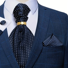Men's Formal Silk Cravat Hanky Ring Set Ascot Vintage Plain Necktie Scarf