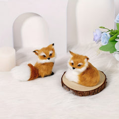 2pcs Realistic Fox Plush Stuffed Animals Soft Mini Toy Brown & Mini Foxes