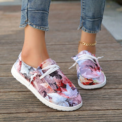Women's Maple Leaf Print Canvas Shoes Casual Lace Up Outdoor Sneakers