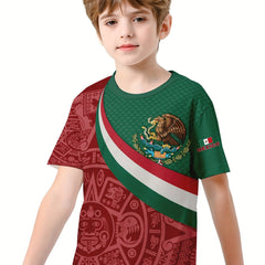 Mexico Flag 3D Print Boy's Casual Tees Short Sleeve Crew Neck Comfy T shirt