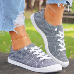 Gray Lace Up Canvas Shoes Anti Slip Causal Flat Walking Shoes Women's Footwear