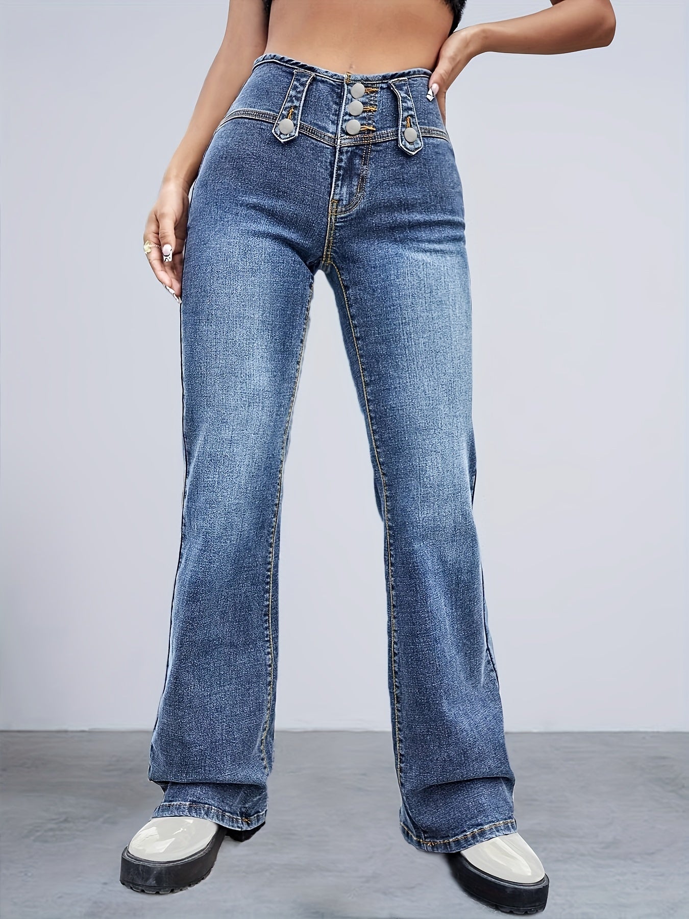 High Waist Flared Jeans Bell Bottom High Rise Wide Legs High Stretch Denim Pants
