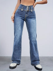 High Waist Flared Jeans Bell Bottom High Rise Wide Legs High Stretch Denim Pants