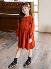 Girl's Solid Corduroy Princess Dress Long Sleeve Spring Fall Party