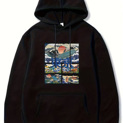 Tokyo Print Hoodies For Men Graphic Sweatshirt With Kangaroo Pocket