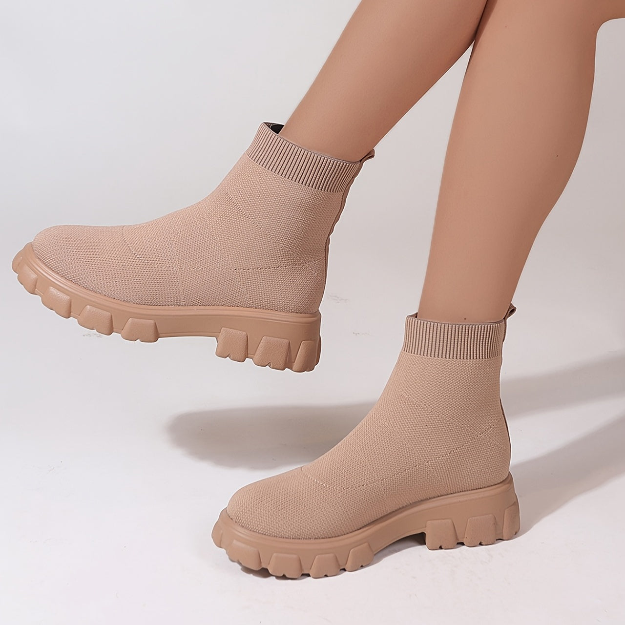 Women's Knit Ankle Socks Boots Platform Slip On Boots