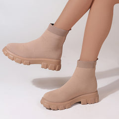 Women's Knit Ankle Socks Boots Platform Slip On Boots