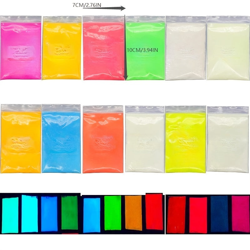 12 Color Glow In The Dark Pigment for Resin Dye Epoxy Paint Slime Nails
