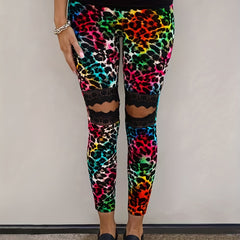 Colorful Leopard Leggings Sexy Lace High Waist Slim Long Length Leggings
