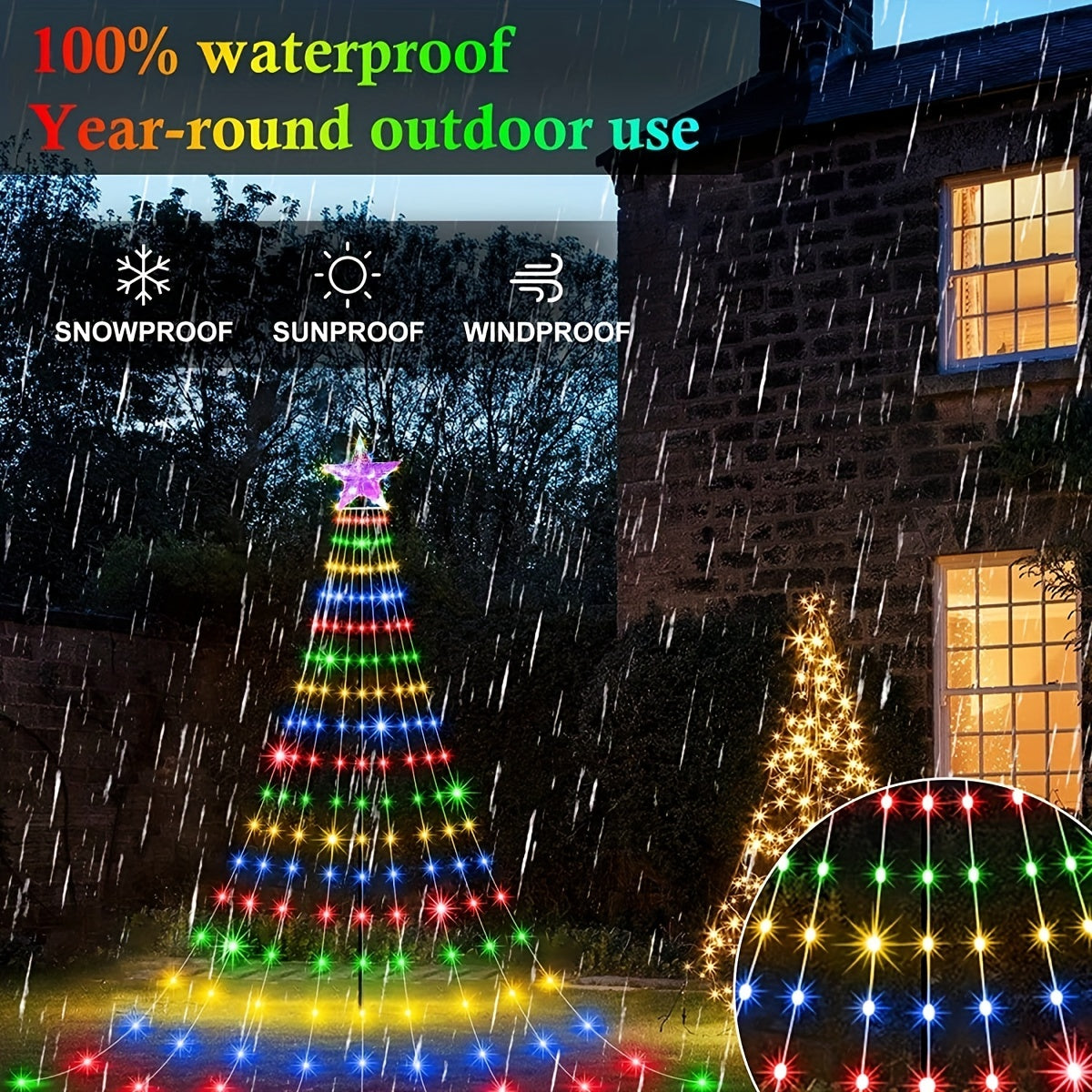Pentagram Christmas Light USB Waterfall Tree Light