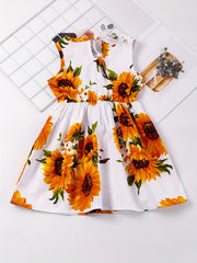 Girl's Sun Flower Sleeveless Strap Dress Comfy Summer Casual