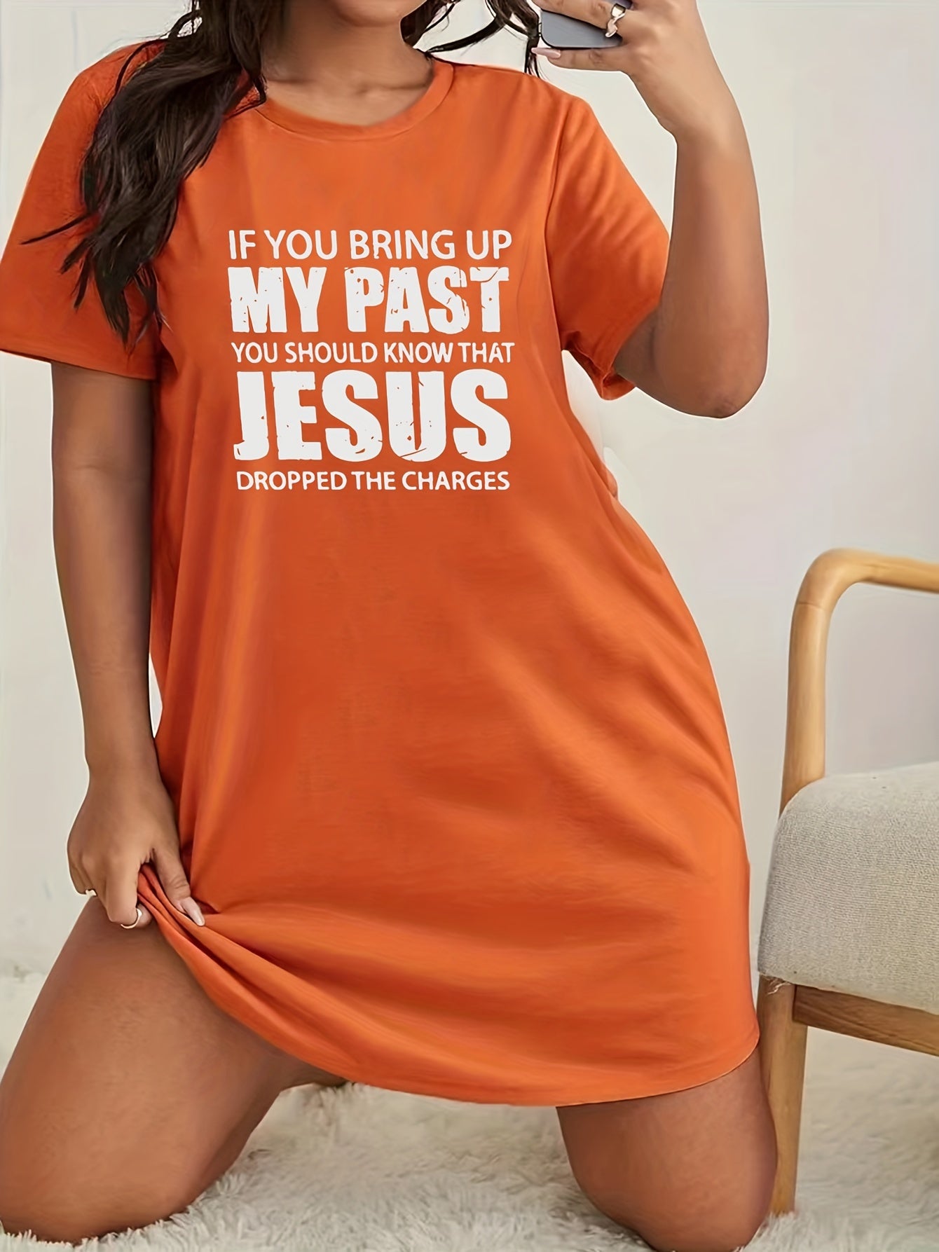 Slogan Print Short Sleeve Sleep Dress