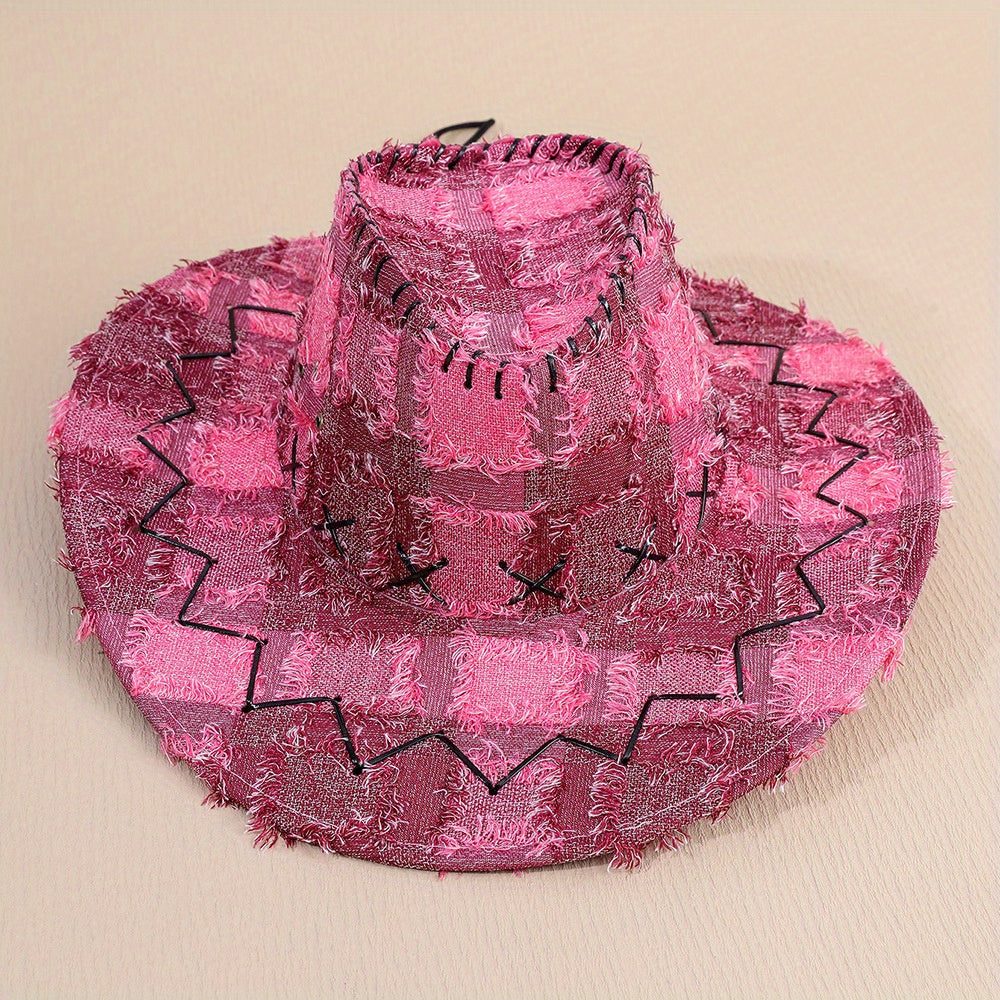 Plaid Cowboy Hat Rose Vintage Fedora Cap