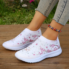 Floral Print Sock Shoes with Rhinestone Decor Low Top Slip On Women's Shoes
