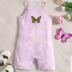 Baby Girl's Butterfly Graphic Summer Cami Rompers