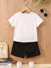 Boys Lion Head Print T-Shirt & Shorts Set Summer Clothes