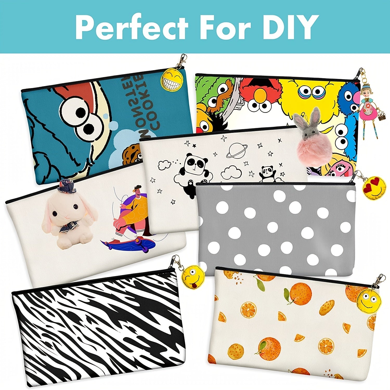 8pcs DIY Zipper Bags Pouches for Makeup Cosmetic Toiletry Stationary Storage
