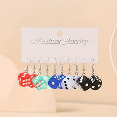 5pairs Cartoon Dice Pendant Earrings for Girls