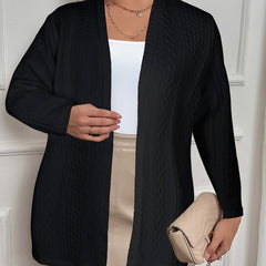 Solid Cable Knit Long Sleeve Open Front Warm Cardigan