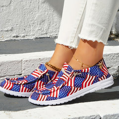 Women's Flag Print Canvas Shoes Lace Up Outdoor Sneakers Lightweight