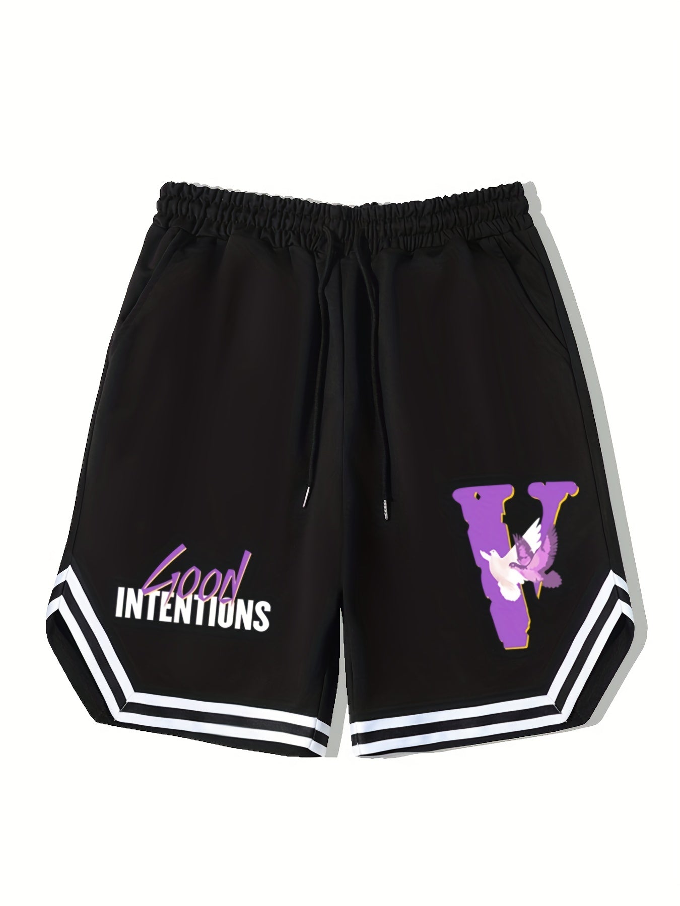 Men's Streetwear Shorts Purple Letter V Graphic Drawstring Stretchy Short Pants