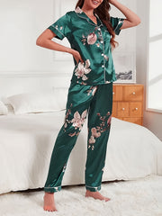 Floral Print Pajama Set Short Sleeve Top & Pants Women's Sleepwear
