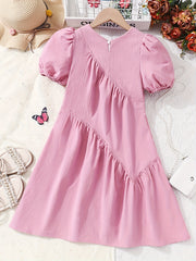 Girls' Ruched A-Line Short Sleeve Dress & Casual Fit Kids Dresses