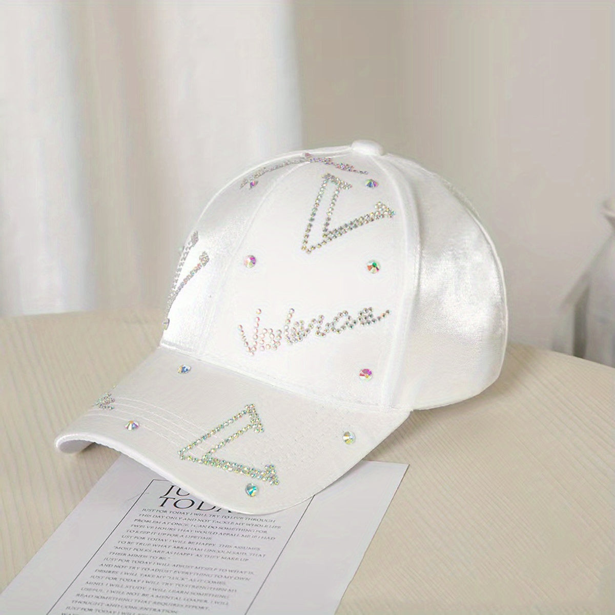 Pink Rhinestone V Decor Baseball Cap Adjustable Dad Hat