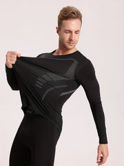 Men's Warm Compression T-shirt Long Sleeve High Stretch Crew Neck Top