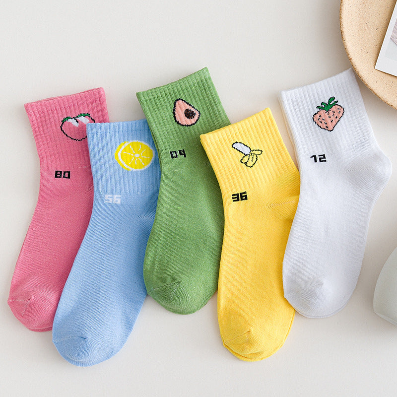 5 Pairs Funny Expression Print Comfy Mid Tube Socks